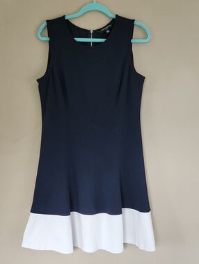 Sharagano Navy and White Sleeveless A-Line Dress
